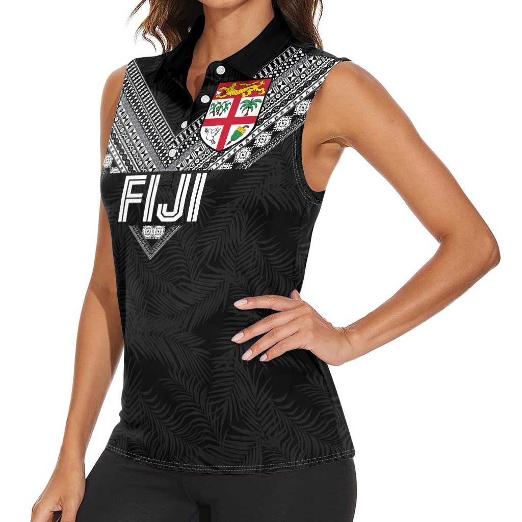Custom Rugby Fiji Women Sleeveless Polo Shirt Fijian Masi Tribal Sporty Style Black Color LT03 - Polynesian Pride
