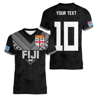 Custom Rugby Fiji Women V-Neck T-Shirt Fijian Masi Tribal Sporty Style Black Color LT03 - Polynesian Pride