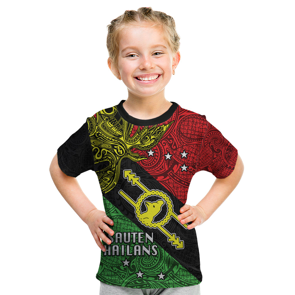 Papua New Guinea Southern Highlands Province Kid T Shirt PNG Birds Of Paradise Polynesian Arty Style LT03 Black - Polynesian Pride