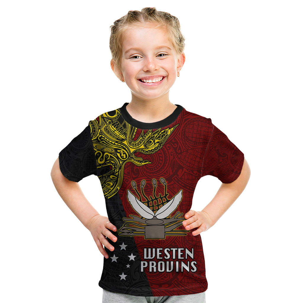 Papua New Guinea Western Province Kid T Shirt PNG Birds Of Paradise Polynesian Arty Style LT03 Red - Polynesian Pride