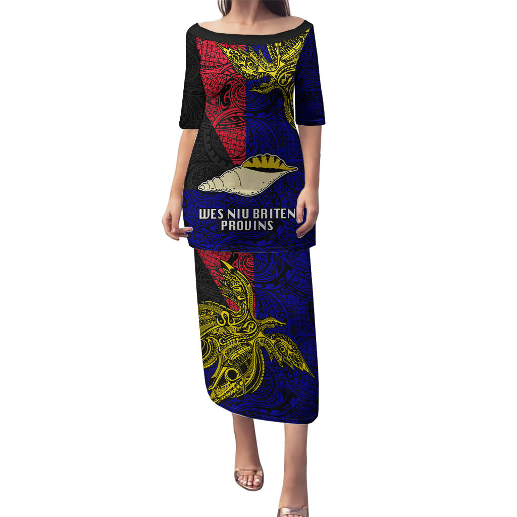 Papua New Guinea West New Britain Province Puletasi PNG Birds Of Paradise Polynesian Arty Style LT03 Long Dress Blue - Polynesian Pride