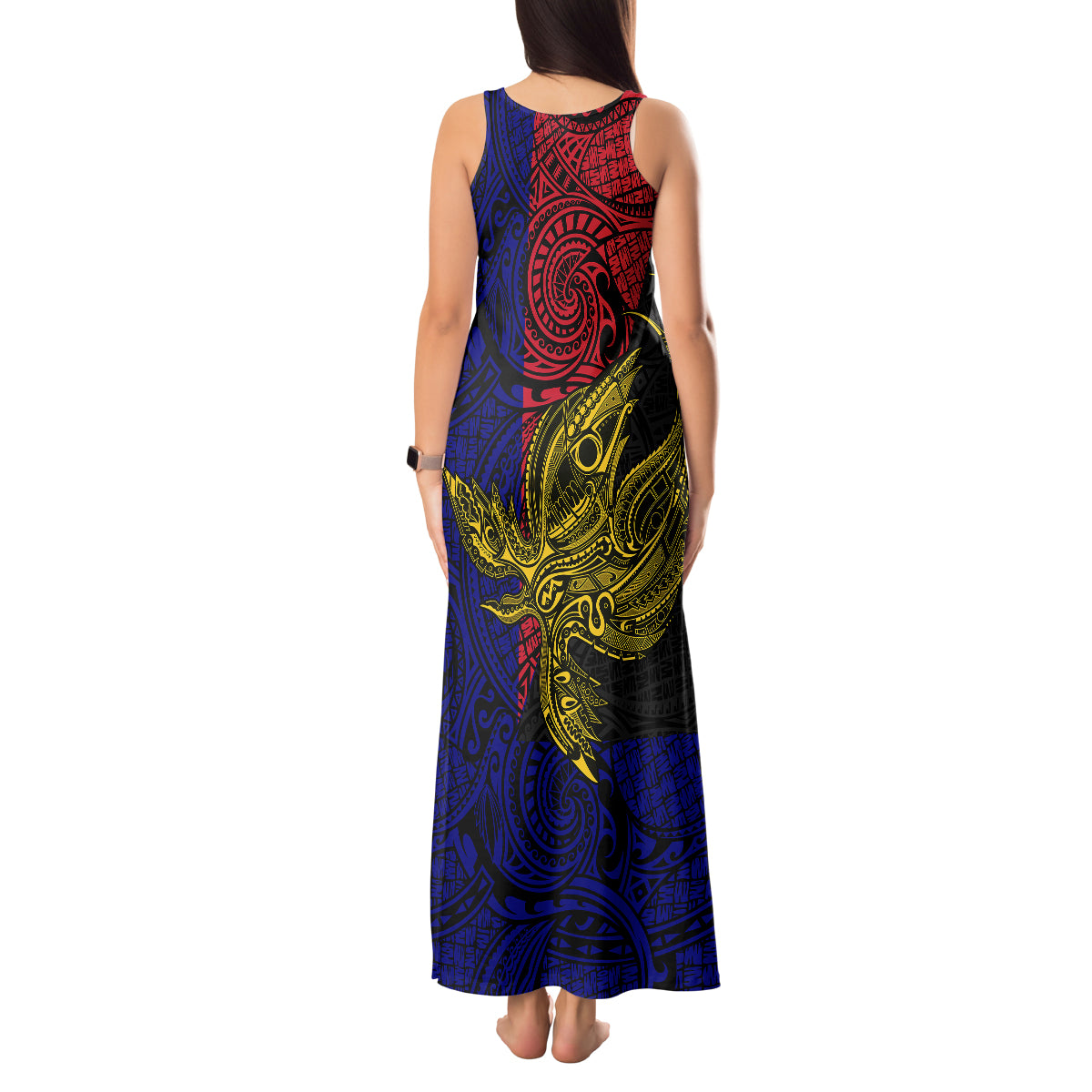 Papua New Guinea West New Britain Province Tank Maxi Dress PNG Birds Of Paradise Polynesian Arty Style LT03 - Polynesian Pride