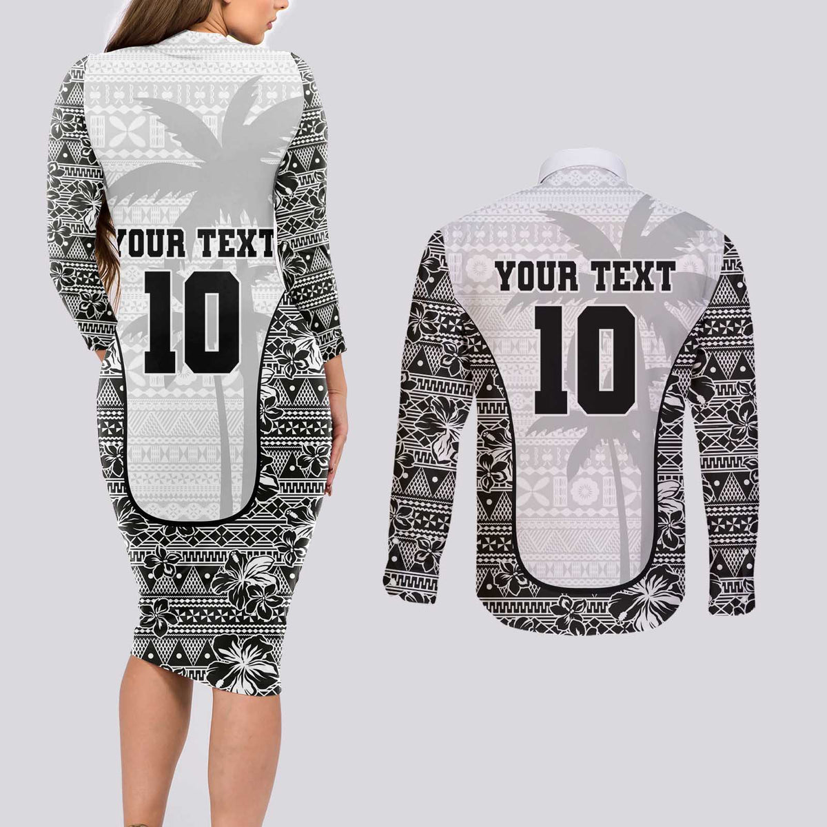 Custom Fiji Pacific Rugby 2024 Couples Matching Long Sleeve Bodycon Dress and Long Sleeve Button Shirt Tapa Tribal and Fijian Masi Pattern LT03 - Polynesian Pride
