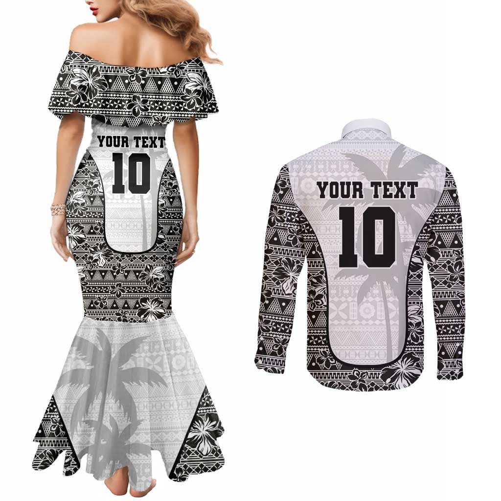 Custom Fiji Pacific Rugby 2024 Couples Matching Mermaid Dress and Long Sleeve Button Shirt Tapa Tribal and Fijian Masi Pattern LT03 - Polynesian Pride