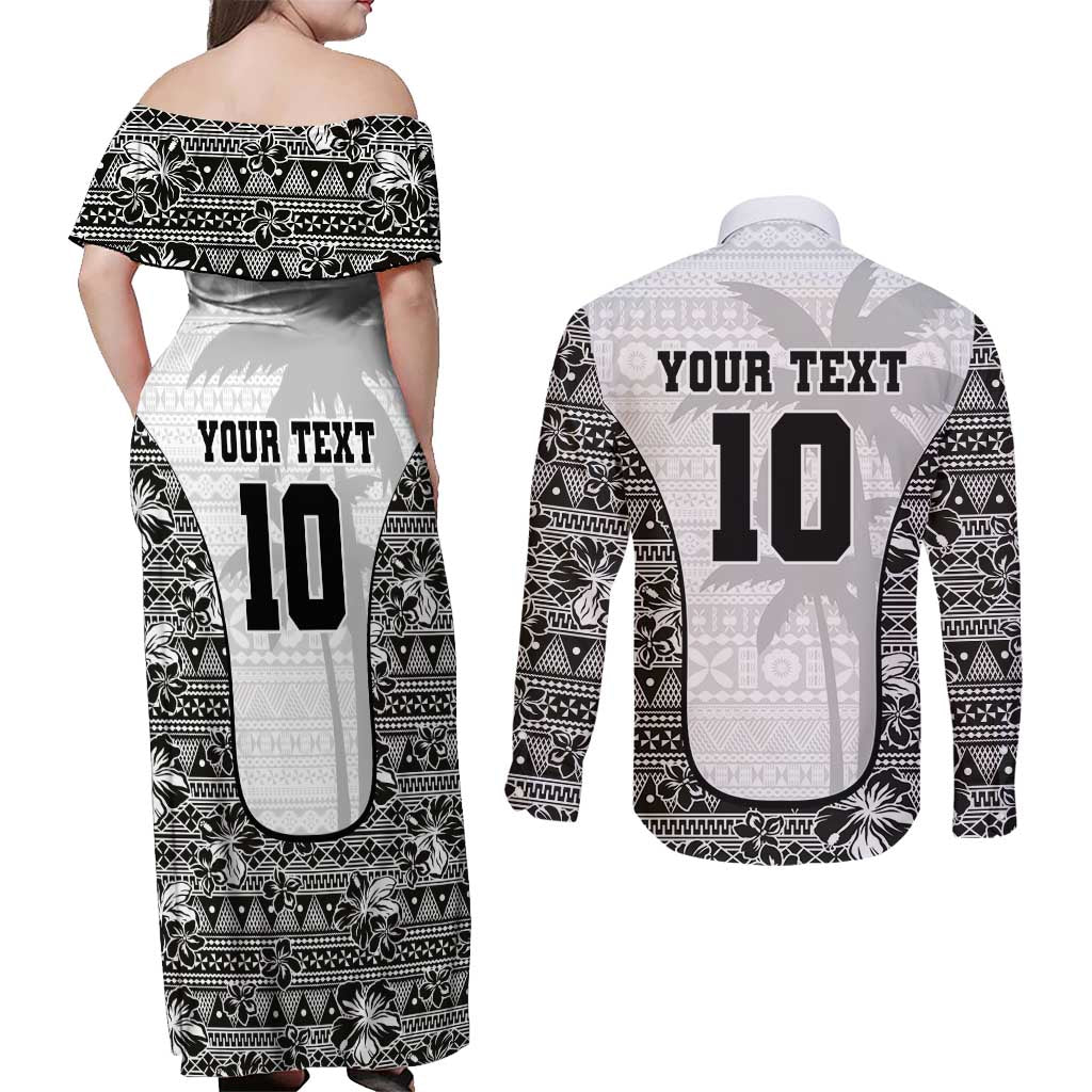Custom Fiji Pacific Rugby 2024 Couples Matching Off Shoulder Maxi Dress and Long Sleeve Button Shirt Tapa Tribal and Fijian Masi Pattern LT03 - Polynesian Pride