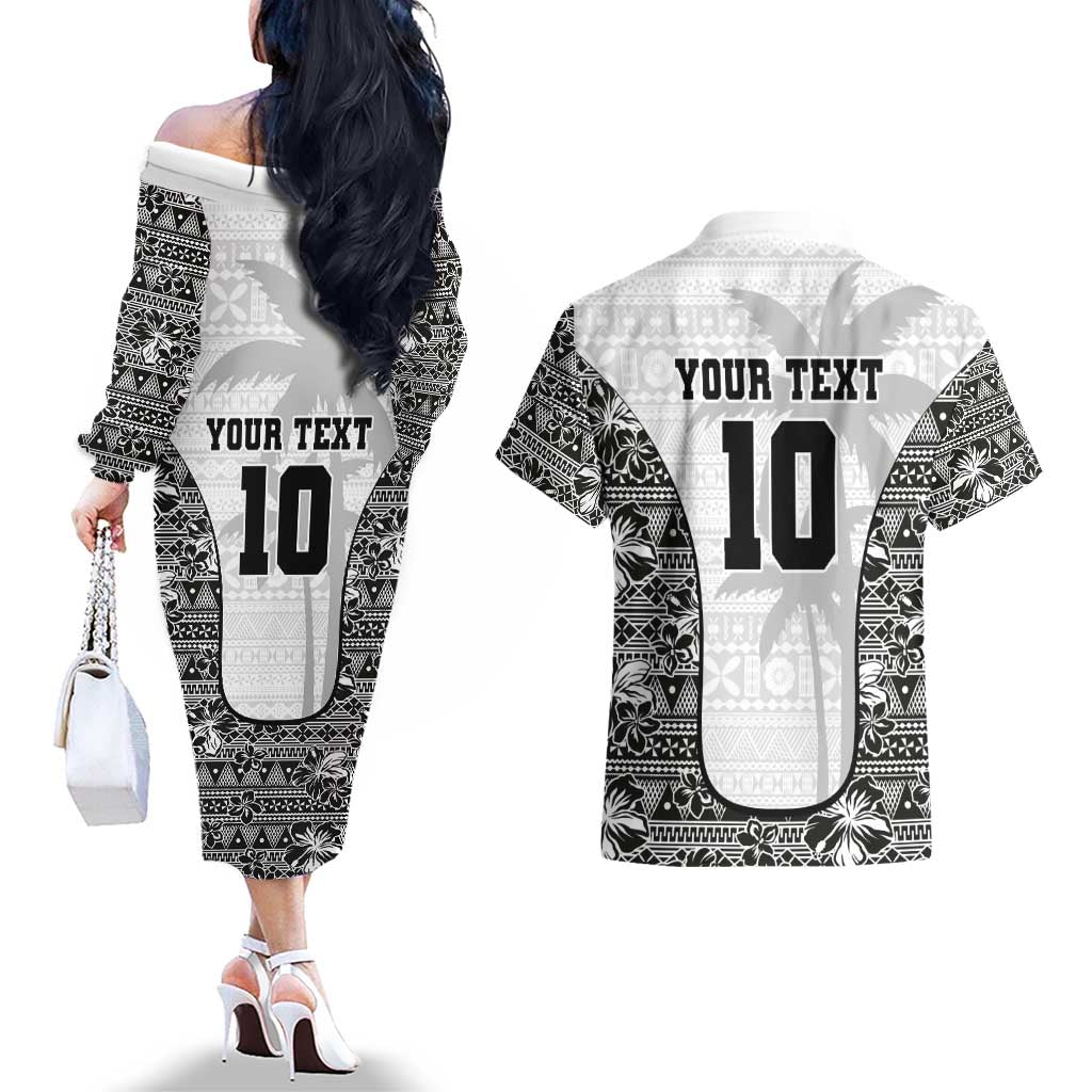 Custom Fiji Pacific Rugby 2024 Couples Matching Off The Shoulder Long Sleeve Dress and Hawaiian Shirt Tapa Tribal and Fijian Masi Pattern LT03 - Polynesian Pride