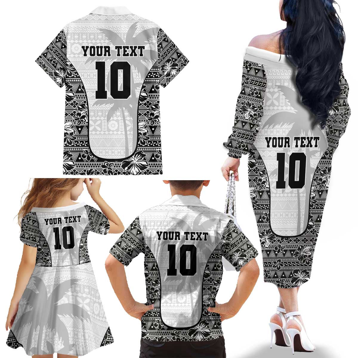 Custom Fiji Pacific Rugby 2024 Family Matching Off The Shoulder Long Sleeve Dress and Hawaiian Shirt Tapa Tribal and Fijian Masi Pattern LT03 - Polynesian Pride