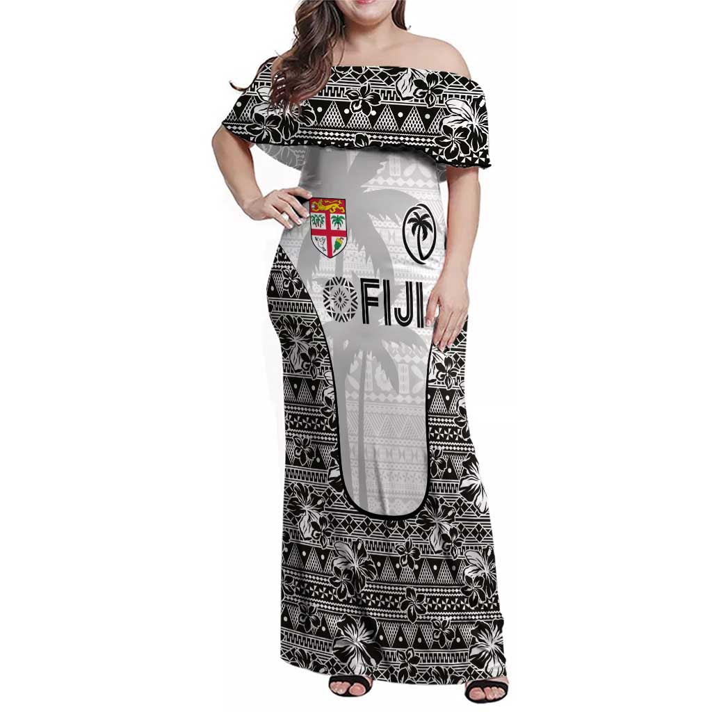 Custom Fiji Pacific Rugby 2024 Family Matching Off Shoulder Maxi Dress and Hawaiian Shirt Tapa Tribal and Fijian Masi Pattern LT03 Mom's Dress White - Polynesian Pride
