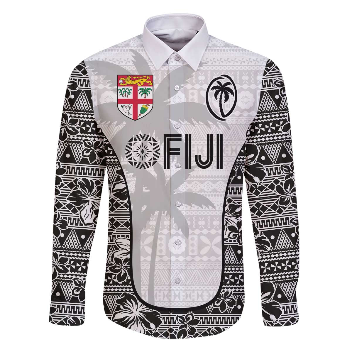 Custom Fiji Pacific Rugby 2024 Family Matching Off Shoulder Short Dress and Hawaiian Shirt Tapa Tribal and Fijian Masi Pattern LT03 Dad's Shirt - Long Sleeve White - Polynesian Pride