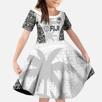 Custom Fiji Pacific Rugby 2024 Family Matching Puletasi and Hawaiian Shirt Tapa Tribal and Fijian Masi Pattern LT03 Daughter's Dress White - Polynesian Pride