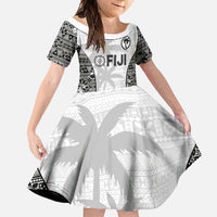 Custom Fiji Pacific Rugby 2024 Family Matching Summer Maxi Dress and Hawaiian Shirt Tapa Tribal and Fijian Masi Pattern LT03 Daughter's Dress White - Polynesian Pride