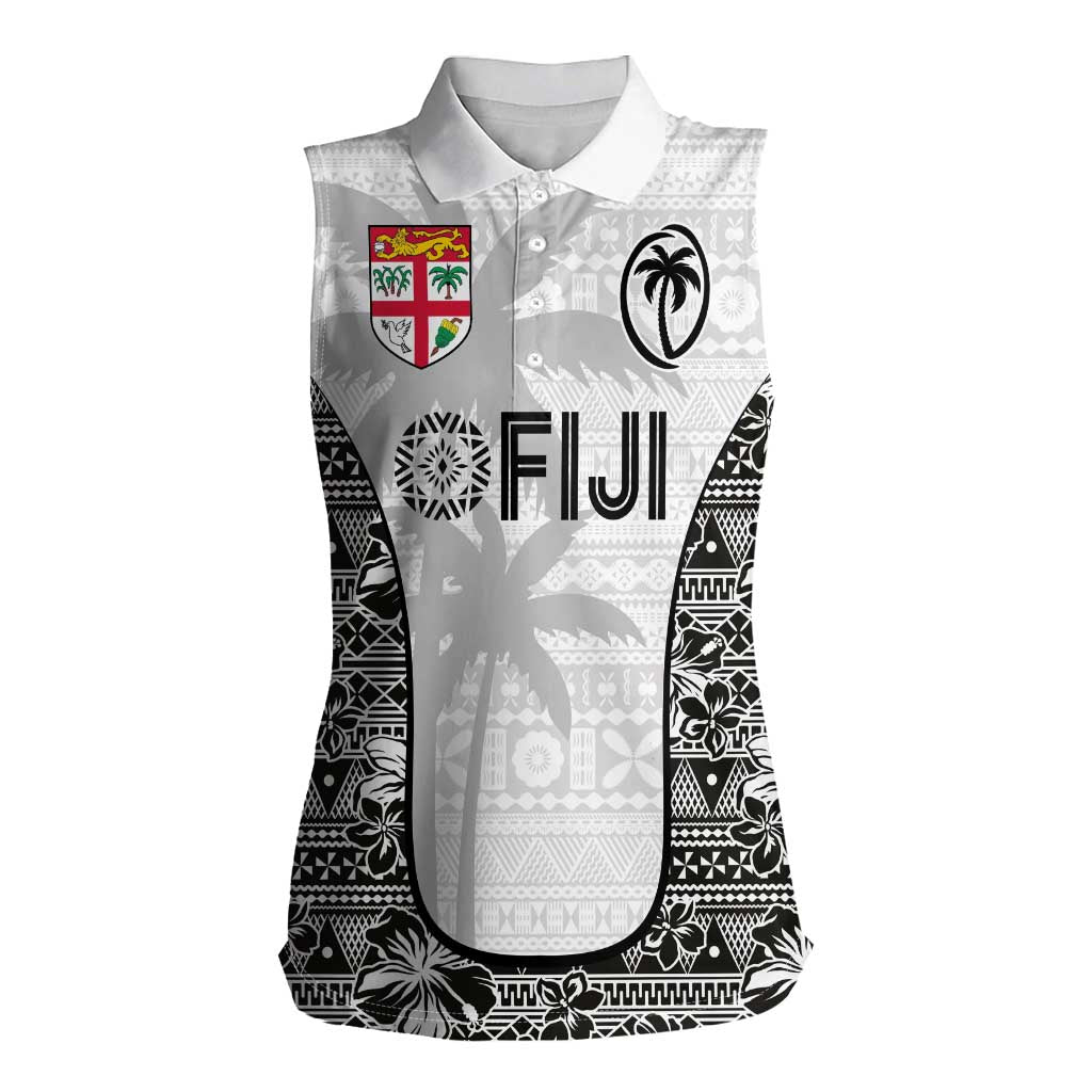 Custom Fiji Pacific Rugby 2024 Women Sleeveless Polo Shirt Tapa Tribal and Fijian Masi Pattern LT03 Female White - Polynesian Pride