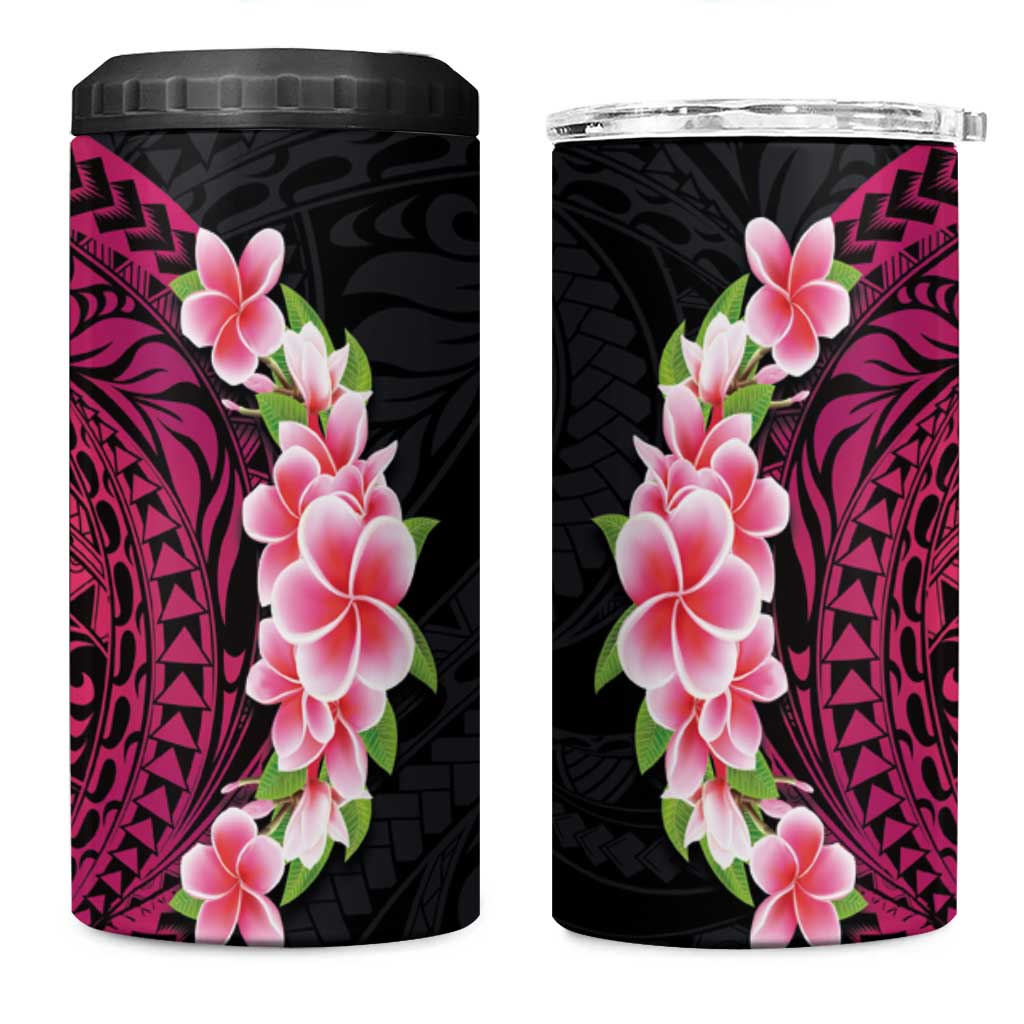 Hawaiian Tropical Plumeria Art Polynesian Tattoo 4 in 1 Can Cooler Tumbler Black and Bright Pink Color LT03 One Size: 16 oz Pink - Polynesian Pride