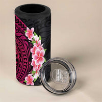 Hawaiian Tropical Plumeria Art Polynesian Tattoo 4 in 1 Can Cooler Tumbler Black and Bright Pink Color LT03 - Polynesian Pride
