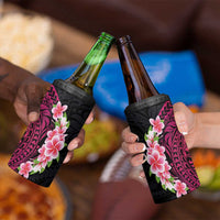 Hawaiian Tropical Plumeria Art Polynesian Tattoo 4 in 1 Can Cooler Tumbler Black and Bright Pink Color LT03 - Polynesian Pride