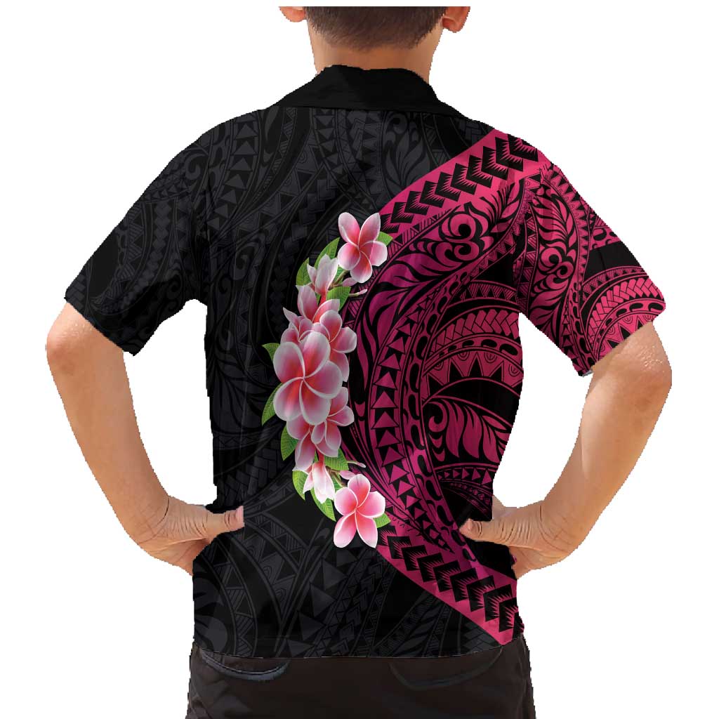 Hawaiian Tropical Plumeria Art Polynesian Tattoo Family Matching Mermaid Dress and Hawaiian Shirt Black and Bright Pink Color LT03 - Polynesian Pride