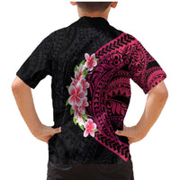 Hawaiian Tropical Plumeria Art Polynesian Tattoo Family Matching Mermaid Dress and Hawaiian Shirt Black and Bright Pink Color LT03 - Polynesian Pride