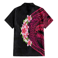 Hawaiian Tropical Plumeria Art Polynesian Tattoo Family Matching Mermaid Dress and Hawaiian Shirt Black and Bright Pink Color LT03 - Polynesian Pride