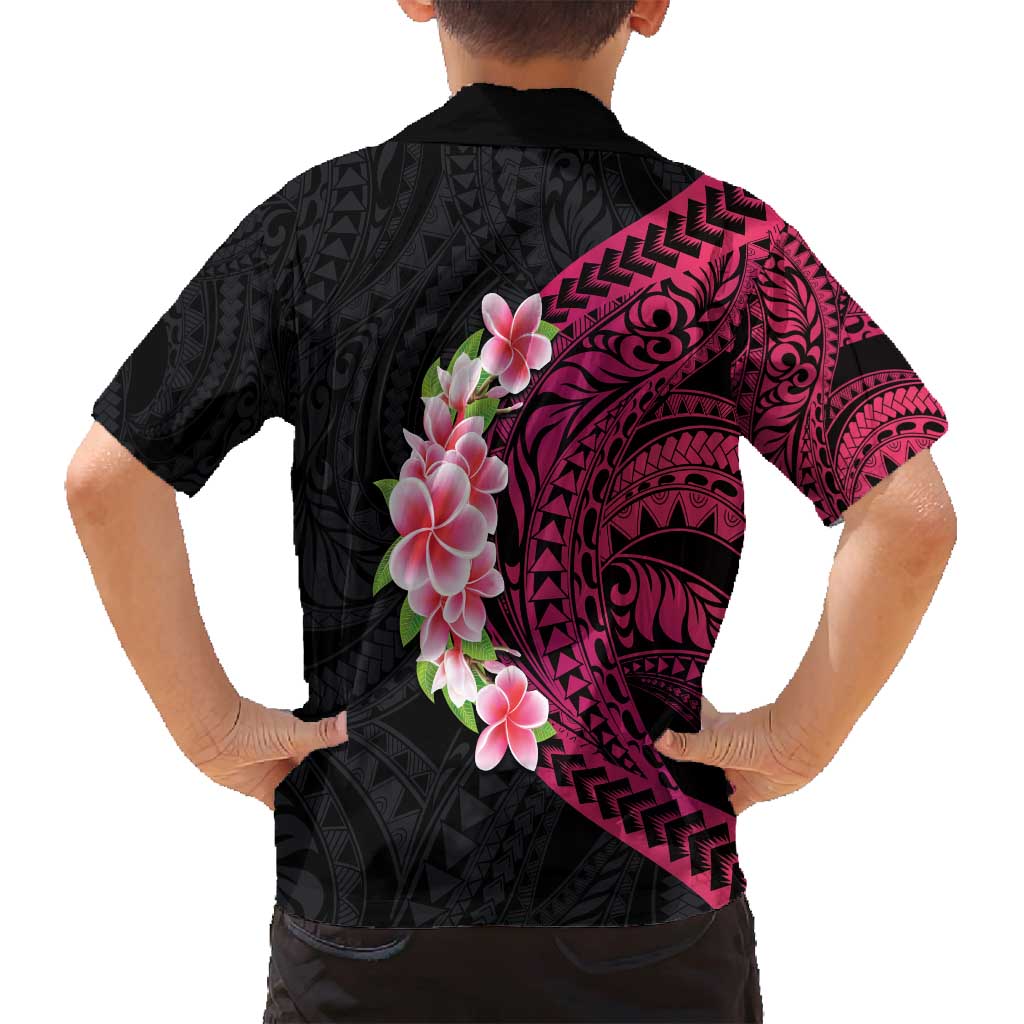 Hawaiian Tropical Plumeria Art Polynesian Tattoo Family Matching Puletasi and Hawaiian Shirt Black and Bright Pink Color LT03 - Polynesian Pride
