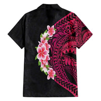 Hawaiian Tropical Plumeria Art Polynesian Tattoo Family Matching Puletasi and Hawaiian Shirt Black and Bright Pink Color LT03 - Polynesian Pride
