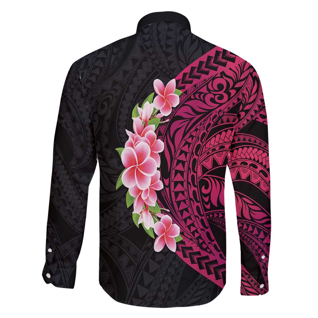 Hawaiian Tropical Plumeria Art Polynesian Tattoo Family Matching Puletasi and Hawaiian Shirt Black and Bright Pink Color LT03 - Polynesian Pride