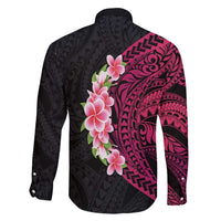 Hawaiian Tropical Plumeria Art Polynesian Tattoo Family Matching Short Sleeve Bodycon Dress and Hawaiian Shirt Black and Bright Pink Color LT03 - Polynesian Pride
