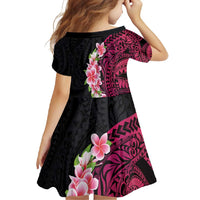Hawaiian Tropical Plumeria Art Polynesian Tattoo Family Matching Summer Maxi Dress and Hawaiian Shirt Black and Bright Pink Color LT03 - Polynesian Pride