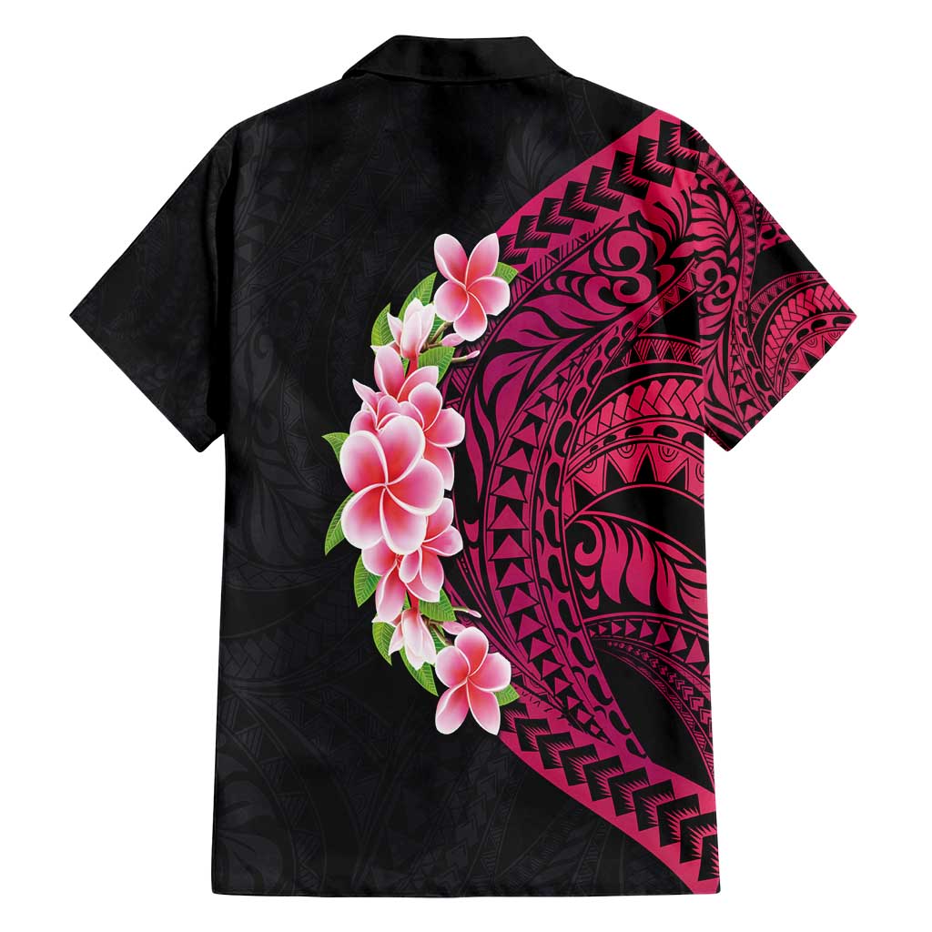 Hawaiian Tropical Plumeria Art Polynesian Tattoo Family Matching Summer Maxi Dress and Hawaiian Shirt Black and Bright Pink Color LT03 - Polynesian Pride
