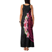 Hawaiian Tropical Plumeria Art Polynesian Tattoo Family Matching Tank Maxi Dress and Hawaiian Shirt Black and Bright Pink Color LT03 - Polynesian Pride