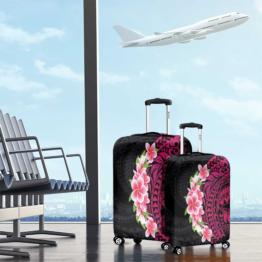 Hawaiian Tropical Plumeria Art Polynesian Tattoo Luggage Cover Black and Bright Pink Color