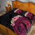 Hawaiian Tropical Plumeria Art Polynesian Tattoo Quilt Bed Set Black and Bright Pink Color