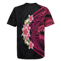 Hawaiian Tropical Plumeria Art Polynesian Tattoo Rugby Jersey Black and Bright Pink Color