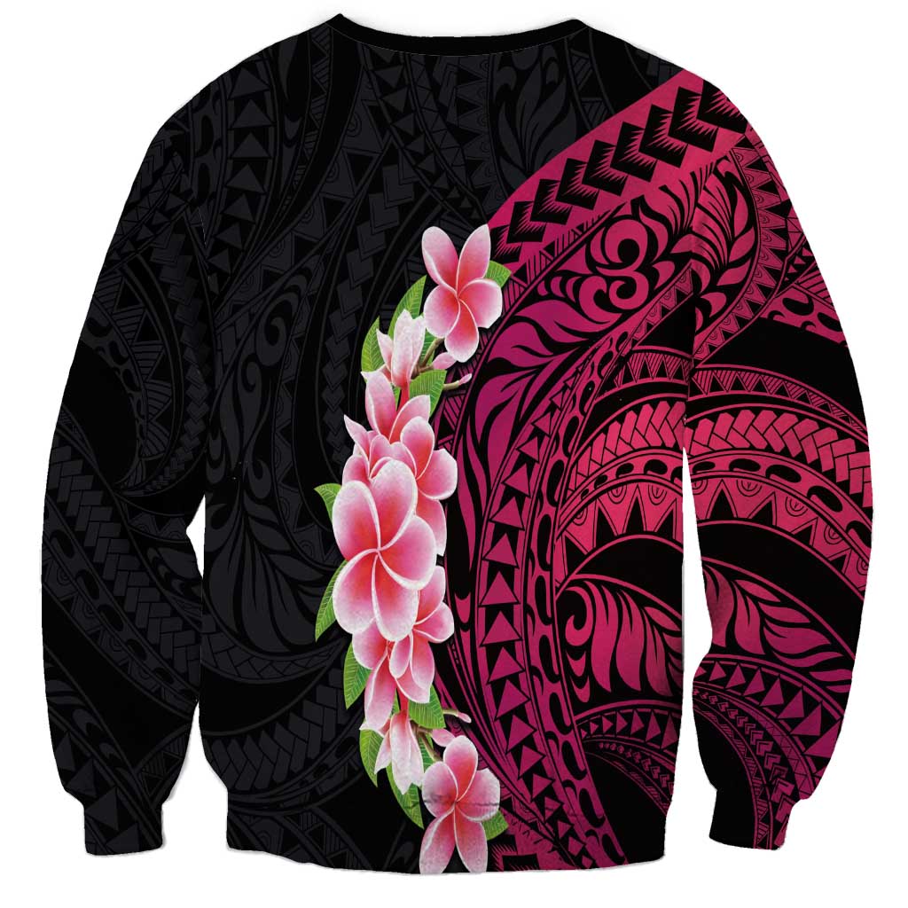 Hawaiian Tropical Plumeria Art Polynesian Tattoo Sweatshirt Black and Bright Pink Color