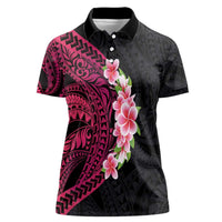 Hawaiian Tropical Plumeria Art Polynesian Tattoo Women Polo Shirt Black and Bright Pink Color LT03 Female Pink - Polynesian Pride