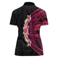 Hawaiian Tropical Plumeria Art Polynesian Tattoo Women Polo Shirt Black and Bright Pink Color LT03 - Polynesian Pride