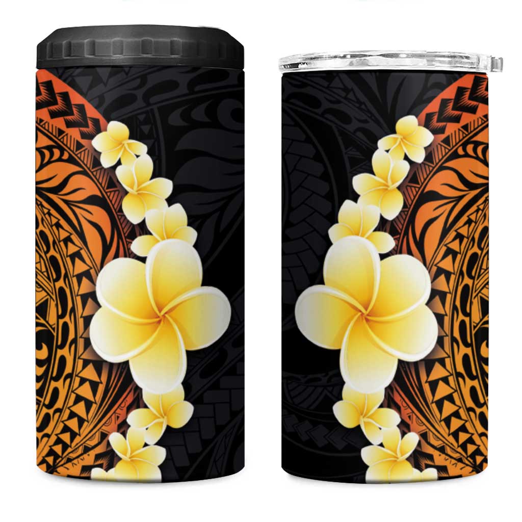 Hawaiian Tropical Plumeria Art Polynesian Tattoo 4 in 1 Can Cooler Tumbler Black and Autumn Color Theme LT03 One Size: 16 oz Orange - Polynesian Pride