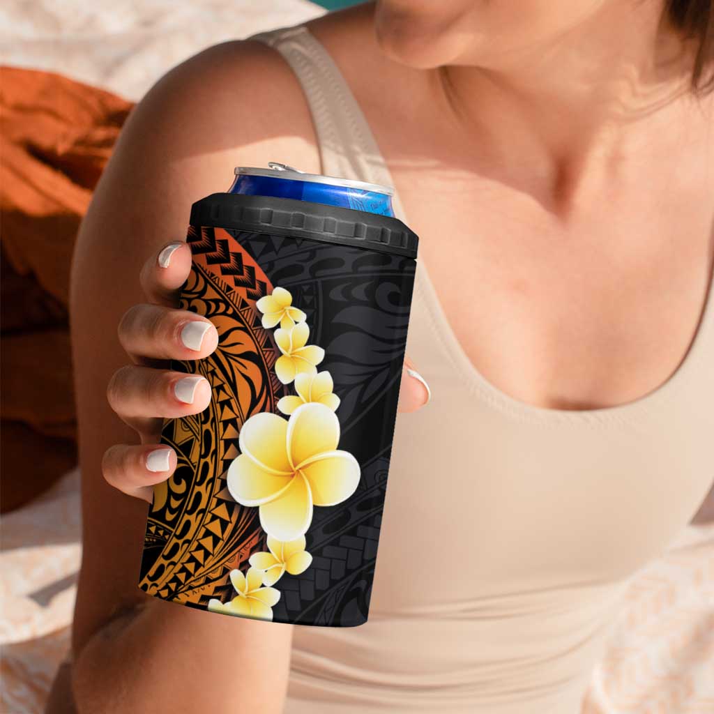 Hawaiian Tropical Plumeria Art Polynesian Tattoo 4 in 1 Can Cooler Tumbler Black and Autumn Color Theme LT03 - Polynesian Pride