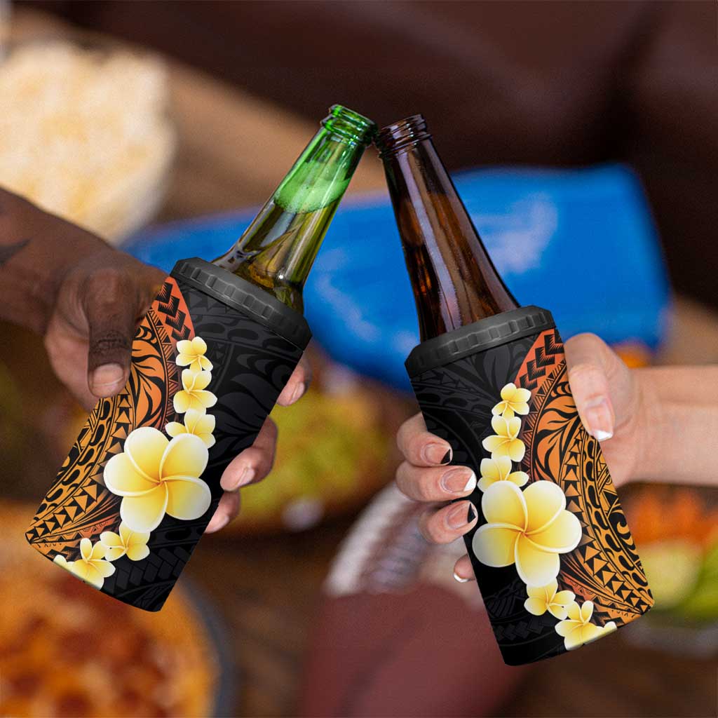 Hawaiian Tropical Plumeria Art Polynesian Tattoo 4 in 1 Can Cooler Tumbler Black and Autumn Color Theme LT03 - Polynesian Pride