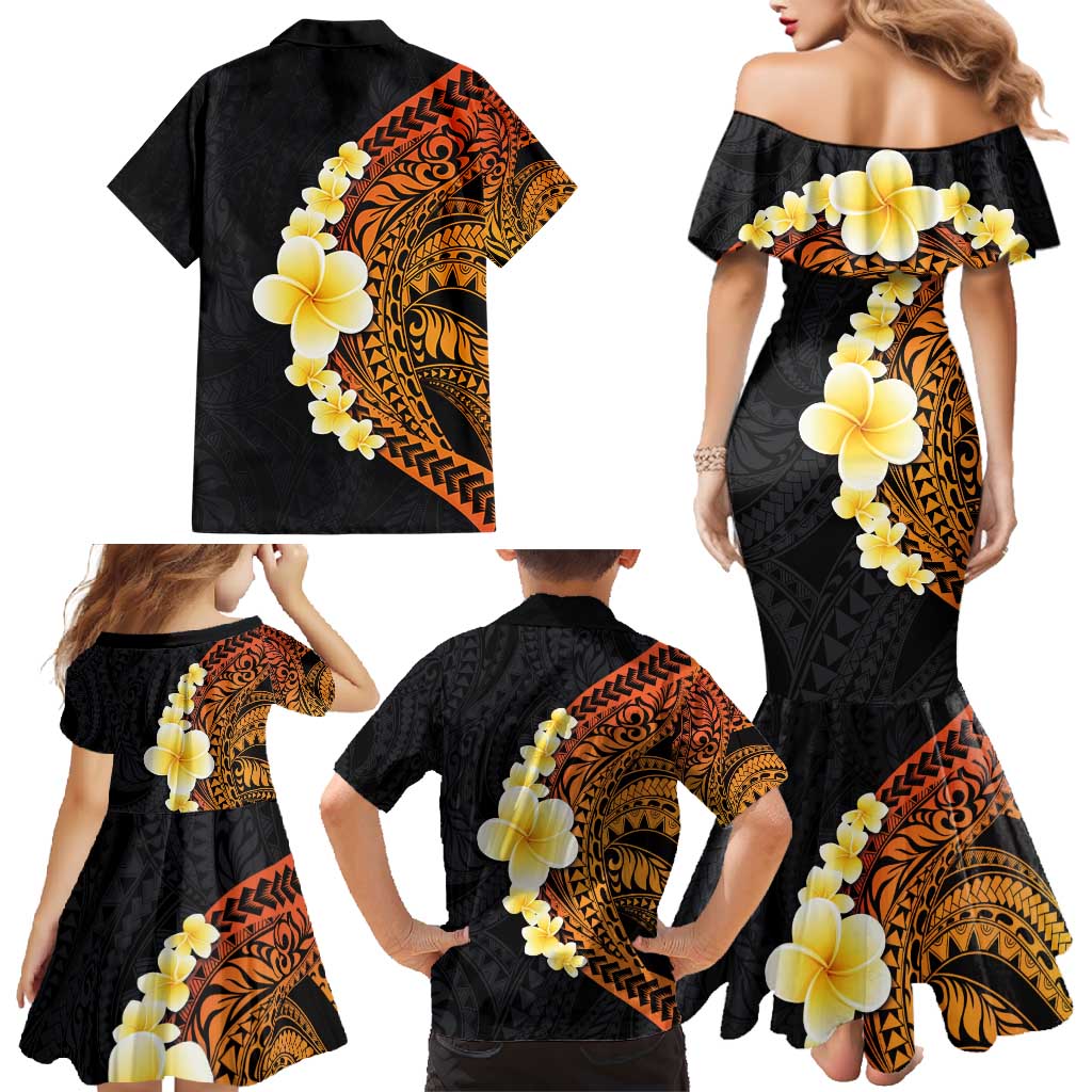 Hawaiian Tropical Plumeria Art Polynesian Tattoo Family Matching Mermaid Dress and Hawaiian Shirt Black and Autumn Color Theme LT03 - Polynesian Pride