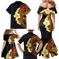 Hawaiian Tropical Plumeria Art Polynesian Tattoo Family Matching Mermaid Dress and Hawaiian Shirt Black and Autumn Color Theme LT03 - Polynesian Pride