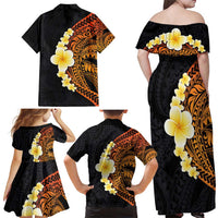 Hawaiian Tropical Plumeria Art Polynesian Tattoo Family Matching Off Shoulder Maxi Dress and Hawaiian Shirt Black and Autumn Color Theme LT03 - Polynesian Pride