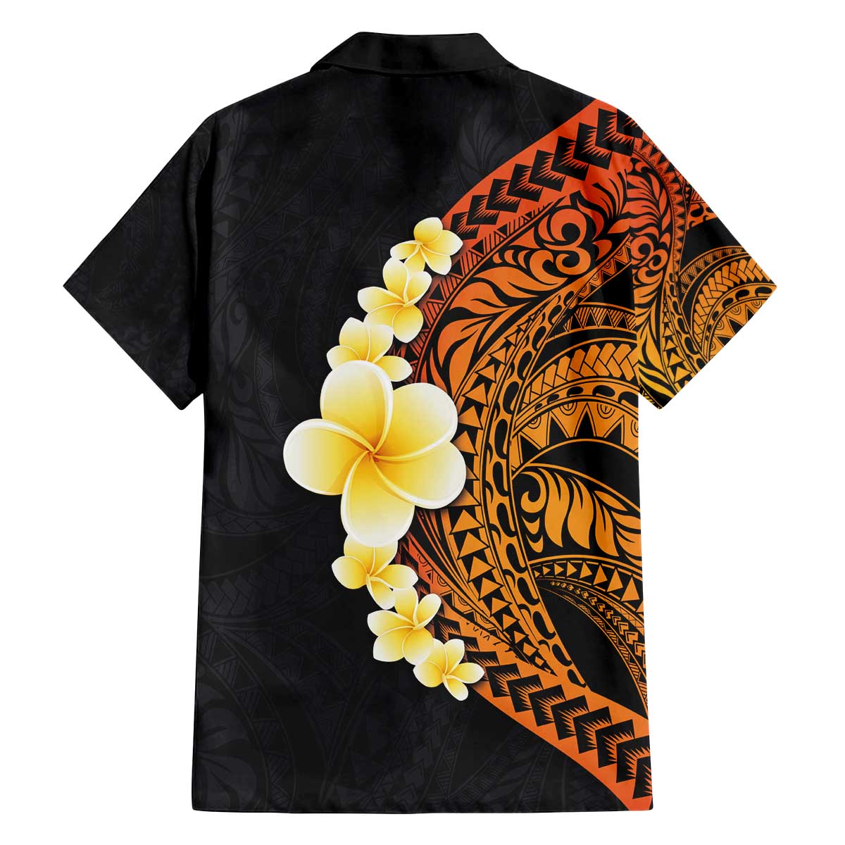Hawaiian Tropical Plumeria Art Polynesian Tattoo Family Matching Off Shoulder Short Dress and Hawaiian Shirt Black and Autumn Color Theme LT03 - Polynesian Pride