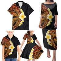 Hawaiian Tropical Plumeria Art Polynesian Tattoo Family Matching Puletasi and Hawaiian Shirt Black and Autumn Color Theme LT03 - Polynesian Pride