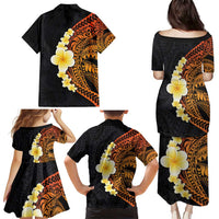 Hawaiian Tropical Plumeria Art Polynesian Tattoo Family Matching Puletasi and Hawaiian Shirt Black and Autumn Color Theme LT03 - Polynesian Pride