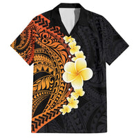 Hawaiian Tropical Plumeria Art Polynesian Tattoo Family Matching Puletasi and Hawaiian Shirt Black and Autumn Color Theme LT03 Dad's Shirt - Short Sleeve Orange - Polynesian Pride