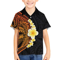 Hawaiian Tropical Plumeria Art Polynesian Tattoo Family Matching Puletasi and Hawaiian Shirt Black and Autumn Color Theme LT03 Son's Shirt Orange - Polynesian Pride