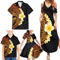 Hawaiian Tropical Plumeria Art Polynesian Tattoo Family Matching Summer Maxi Dress and Hawaiian Shirt Black and Autumn Color Theme LT03 - Polynesian Pride