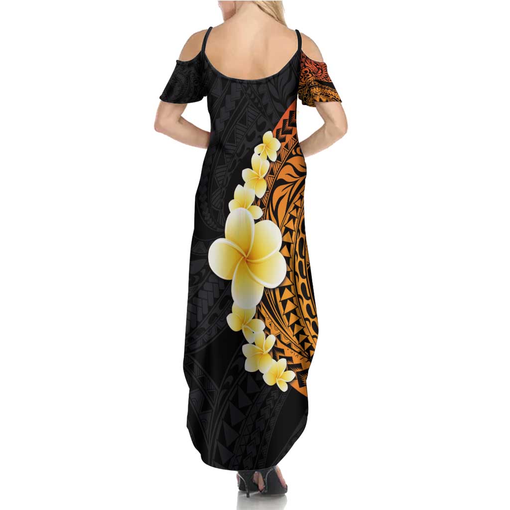 Hawaiian Tropical Plumeria Art Polynesian Tattoo Family Matching Summer Maxi Dress and Hawaiian Shirt Black and Autumn Color Theme LT03 - Polynesian Pride