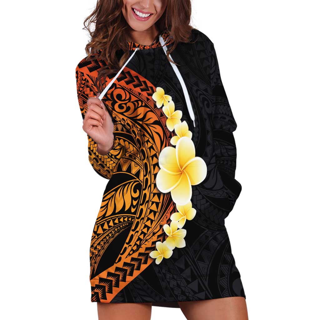 Hawaiian Tropical Plumeria Art Polynesian Tattoo Hoodie Dress Black and Autumn Color Theme LT03 Orange - Polynesian Pride