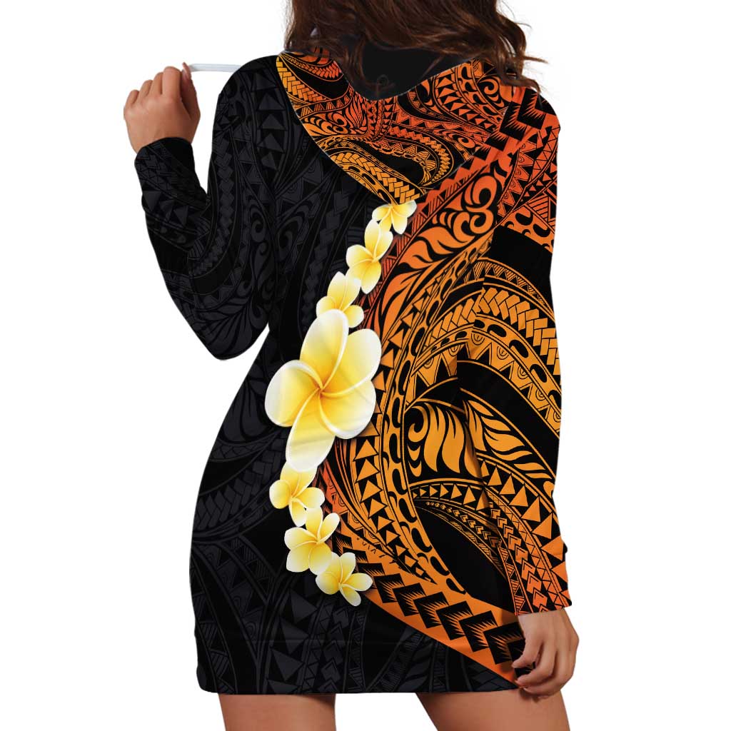 Hawaiian Tropical Plumeria Art Polynesian Tattoo Hoodie Dress Black and Autumn Color Theme LT03 - Polynesian Pride